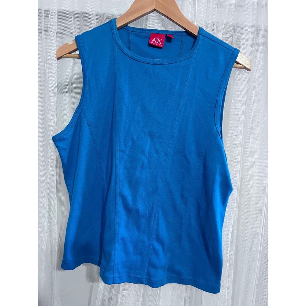 Anne Klein Womens XL Blue Sleeveless Shell Top Crew Neck Panelled Seam Knit Tank